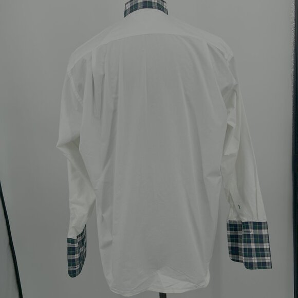 Y2K Tommy Hilfiger Pleated‎ Tuxedo Shirt Plaid Cuffs & Collar Size 15.5 34 - Picture 5 of 8